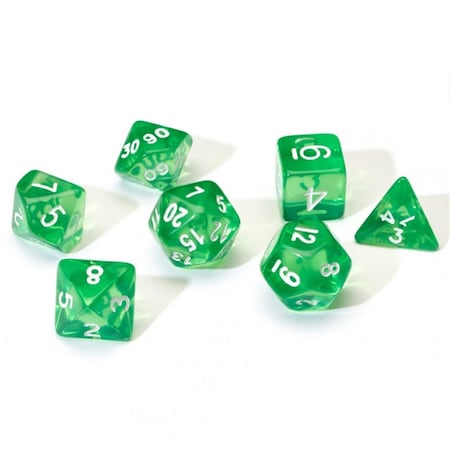 Poco 7 Piece Transparent Dice Set - Green & White PO3309726
